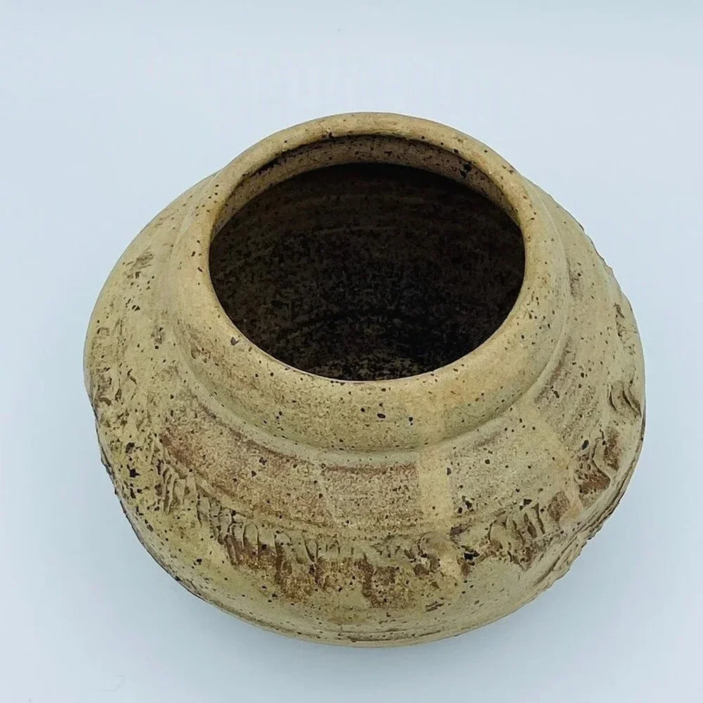 Hand made Art Pottery Scratch Marks Decorative Pot Planter signed Alonso